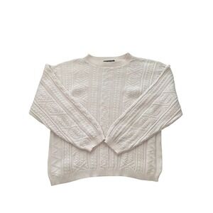 VTG Pastel Pink Cotton Cable Knit Sweater Medium Cottage Fisherman Ivy League